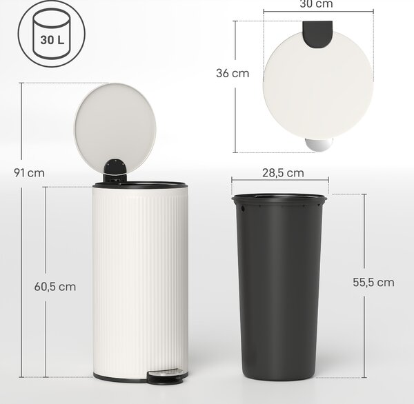 HOMCOM Cestino Spazzatura da 30L con Coperchio a Chiusura Morbida in Metallo e PP, Crema | Aosom Italy