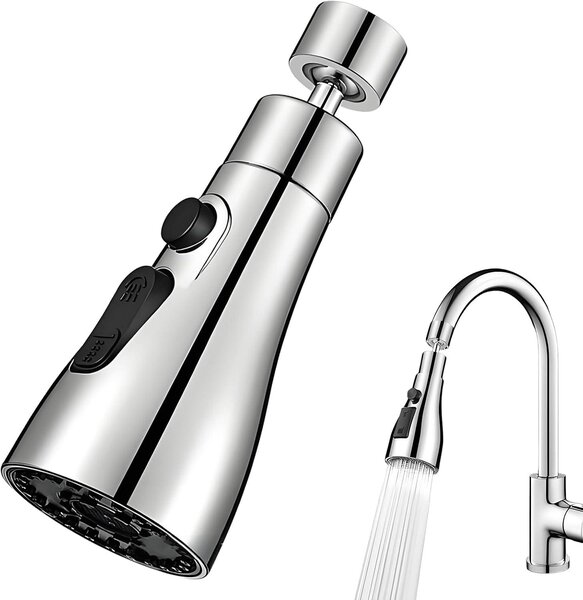 Rubinetto da cucina con doccetta rotante a 360° - 3 modalità - Bocchetta universale - Rubinetto per lavello da cucina (argento)