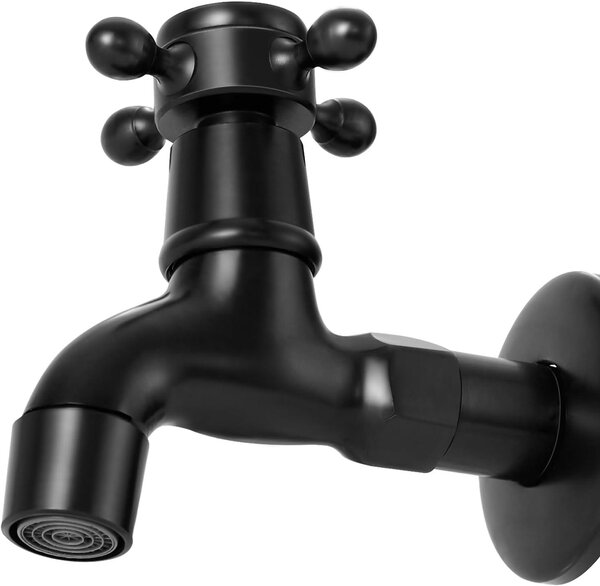 Rubinetto vintage per acqua fredda con maniglia a croce singola, attacco G1/2 - Rubinetto da parete per lavabo, ideale per bagni e toilette (colore nero opaco)
