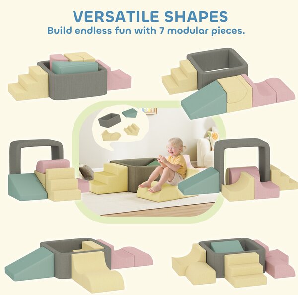 AIYAPLAY Set di 7 Costruzioni Morbide per Bambini 3-6 Anni con Rivestimenti Lavabili in Velluto a Coste, Multicolore | Aosom Italy