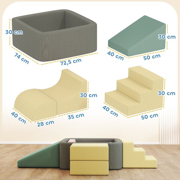 AIYAPLAY Set di 7 Costruzioni Morbide per Bambini 3-6 Anni con Rivestimenti Lavabili in Velluto a Coste, Multicolore | Aosom Italy