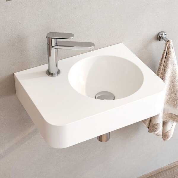 Lavabo da appoggio in pietra Kronenbach, 45 x 33 cm, con posizionamento del lavabo a destra e foro per il rubinetto