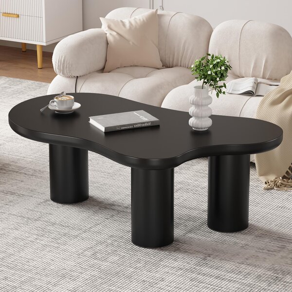 Tavolino da caffè a forma di nuvola, dimensioni 107 x 66 x 40,5 cm, realizzato in MDF al 100%, rivestito in PVC, colore nero, con superficie verniciata e piedini in feltro