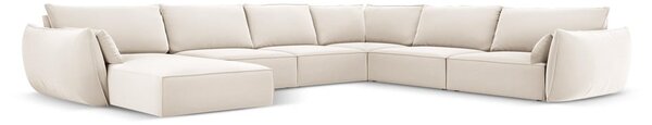 Divano angolare beige (con penisola a destra/a U) con rivestimento in velluto Vanda – Mazzini Sofas