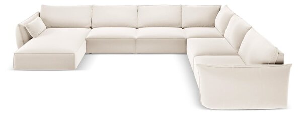 Divano angolare beige (con penisola a destra/a U) con rivestimento in velluto Vanda – Mazzini Sofas