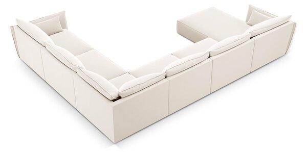 Divano angolare beige (con penisola a destra/a U) con rivestimento in velluto Vanda – Mazzini Sofas