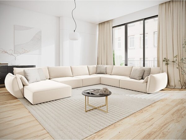 Divano angolare beige (con penisola a destra/a U) con rivestimento in velluto Vanda – Mazzini Sofas