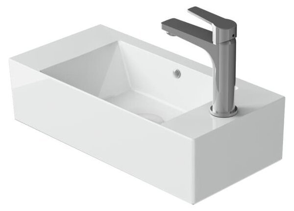 Lavabo a muro Pure 2.0 per bagno degli ospiti, attacco per rubinetto a destra