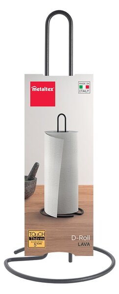 Portarotolo da cucina verticale nero opaco in acciaio ø 14 cm Lava – Metaltex
