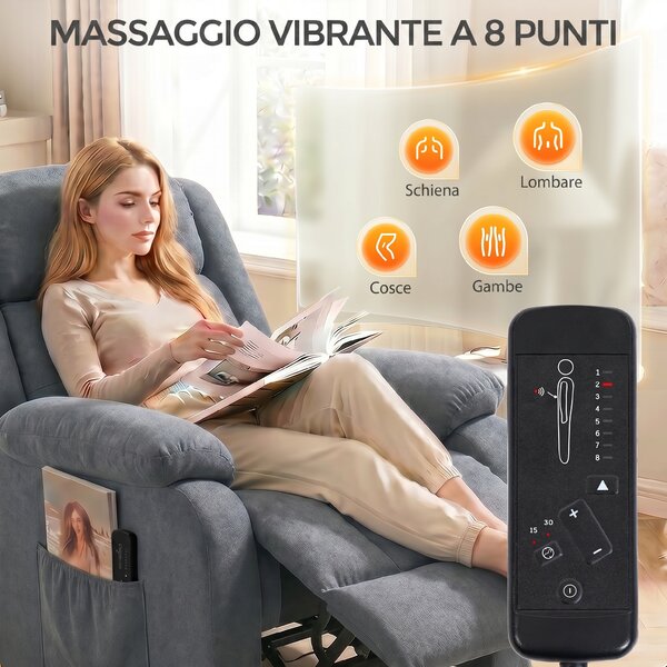HOMCOM Poltrona Elettrica Alzapersona Reclinabile 135° in Tessuto Effetto Lino con Poggiapiedi, Grigio | Aosom Italy