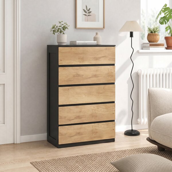 HOMCOM Cassettiera 5 Cassetti in Legno con Guide in Metallo e Maniglie Scanalate, 60x39x100 cm | Aosom Italy