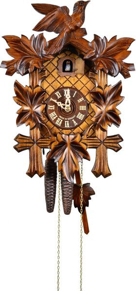 Orologio a cucù con 5 elementi decorativi a forma di foglia e un uccello