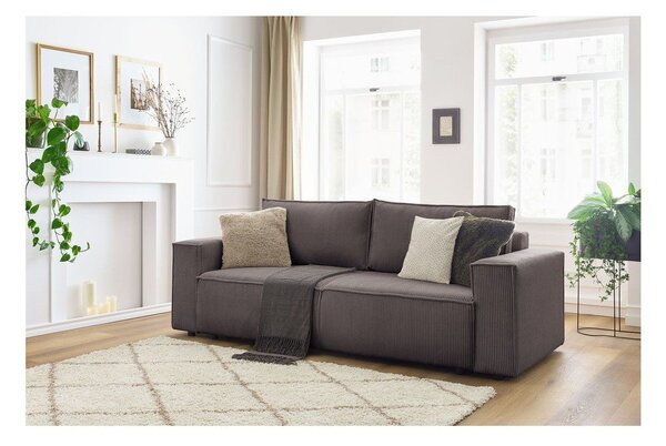 Divano grigio tortora allungabile con rivestimento in velluto a coste 245 cm Nihad – Bobochic Paris
