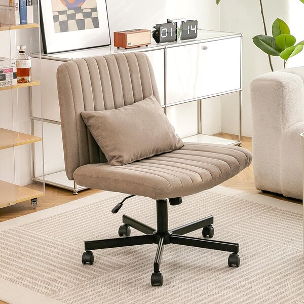 Sedia da ufficio okwish con seduta imbottita e rotelle silenziose, letto imbottito, regolabile in altezza, senza braccioli, girevole, area di lavoro, colore kaki