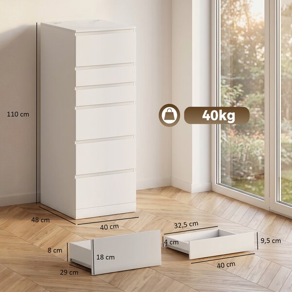 HOMCOM Cassettiera Alta per Camera da Letto con Specchio Ribaltabile, Bianco | Aosom Italy