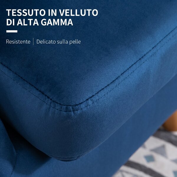 HOMCOM Poltrona Salotto Imbottito in Velluto con Imbottitura Spessa, Gambe in Legno di Caucciù, Braccioli, Blu | Aosom Italy
