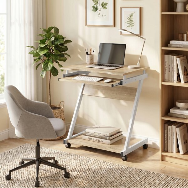 HOMCOM Scrivania per Computer con 4 Ruote, Tastiera Scorrevole, Colore Rovere | Aosom Italy