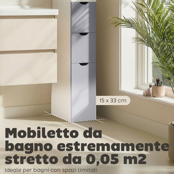 HOMCOM Mobiletto Bagno a Colonna Salvaspazio con 2 Cassetto, Armadietto e Ripiano Apert, in pannelli MDF, Bianco, 15x33x136.5cm|Aosom Italy
