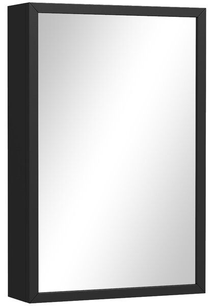 Kleankin Specchiera Bagno in Acciaio con Armadietto a 3 Ripiani e Chiusura Ammortizzata, 40x12x60cm, Nero|Aosom