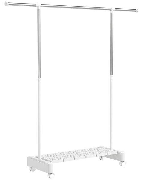 Stendibiancheria Estensibile con Ruote Acciaio Inox e Ripiano Porta Scarpe Bianco