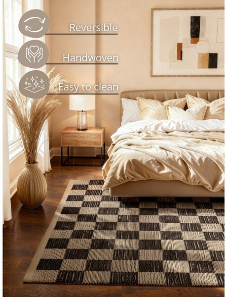 Tappeto nero/color crema in misto iuta reversibile/tessuto a mano 160x230 cm Rex – Hanse Home