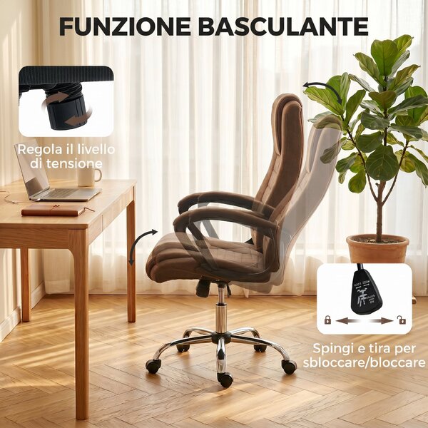 Vinsetto Sedia da Ufficio Ergonomica Inclinabile Girevole in Tessuto Effetto Lino con Poggiatesta, Marrone | Aosom Italy