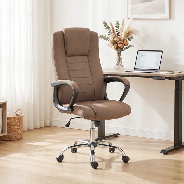 Vinsetto Sedia da Ufficio Ergonomica Inclinabile Girevole in Tessuto Effetto Lino con Poggiatesta, Marrone | Aosom Italy