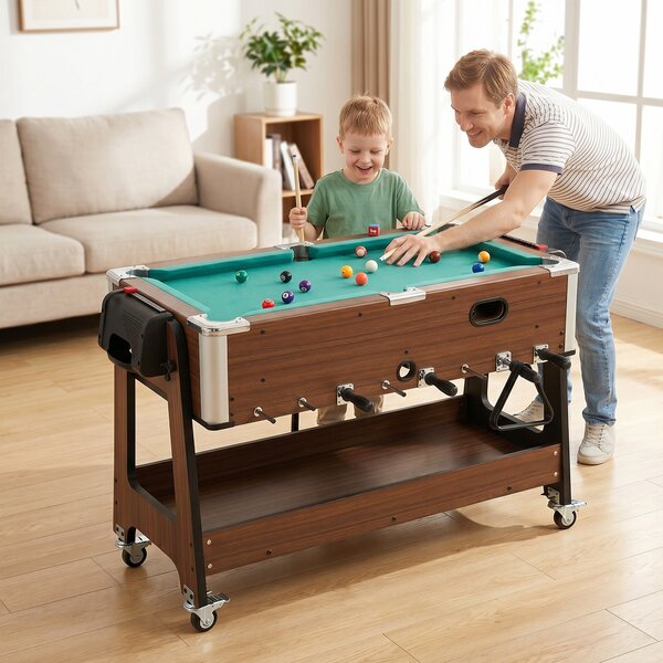 SPORTNOW Tavolo 3 In 1: Air Hockey, Biliardo, Calcio Balilla, Ruote Bloccabili, Ripiano | Aosom Italy