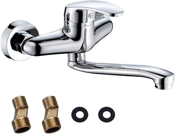 Miscelatore da parete - Rubinetto girevole a 360 gradi - Miscelatore da cucina a parete - Miscelatore per lavello da cucina - Lavello a parete - Acqua fredda e calda