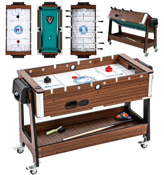 SPORTNOW Tavolo 3 In 1: Air Hockey, Biliardo, Calcio Balilla, Ruote Bloccabili, Ripiano | Aosom Italy