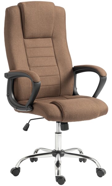 Vinsetto Sedia da Ufficio Ergonomica Inclinabile Girevole in Tessuto Effetto Lino con Poggiatesta, Marrone | Aosom Italy