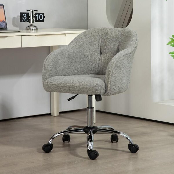Okwish sedia da ufficio ergonomica girevole con regolazione in altezza, sedia da scrivania con funzione dondolo, reclinabile con cinque ruote a 360°, grigio