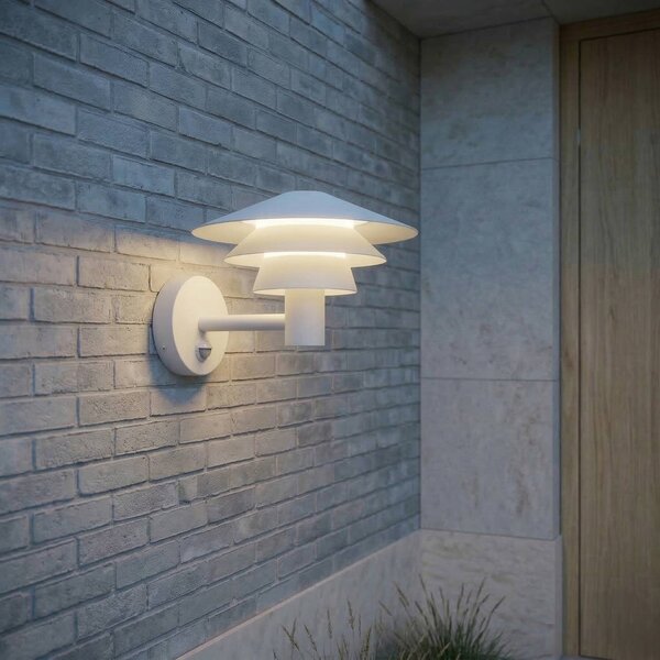 Applique da esterni LED Lucande Montaro, bianca, IP54, con sensore Montaro, Bianco / Opale, Alluminio, Moderno, Applique da esterni