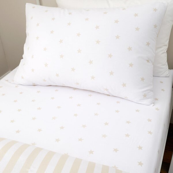 Lenzuolo con angoli per bambini bianco e beige in cotone per letto singolo 90x190 cm Mini Star & Stripes – Bianca