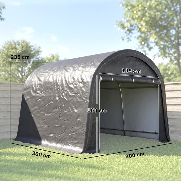 Outsunny Tendone da Giardino per Moto, Bici e Attrezzi con 2 Ingressi a Zip, in Acciaio e PE, 300x300x235 cm, Grigio | Aosom Italy