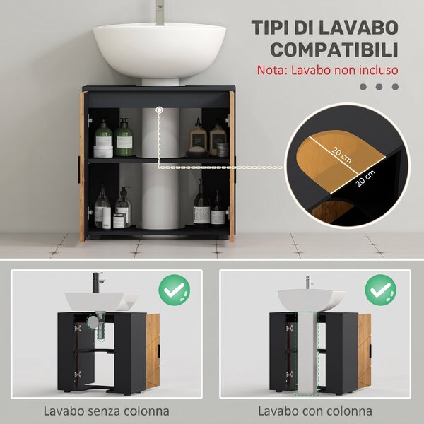 Kleankin Mobile Sottolavabo Bagno per Piedistallo con Armadietto 2 Ante, 60x30x60cm, Rovere | Aosom Italy