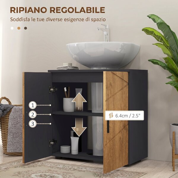 Kleankin Mobile Sottolavabo Bagno per Piedistallo con Armadietto 2 Ante, 60x30x60cm, Rovere | Aosom Italy
