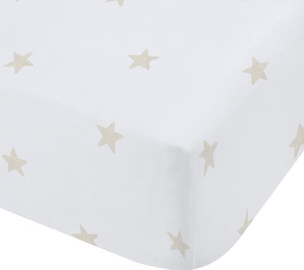 Lenzuolo con angoli per bambini bianco e beige in cotone per letto singolo 90x190 cm Mini Star & Stripes – Bianca