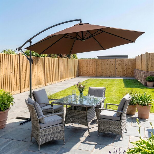 Outsunny Ombrellone da Giardino a Braccio Deluxe Inclinabile con Manovella, in Acciaio e Poliestere Φ2.95m, Marrone|Aosom