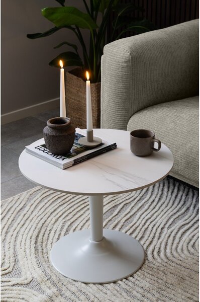 Tavolino rotondo bianco con piano in ceramica ø 60 cm Malta - Actona