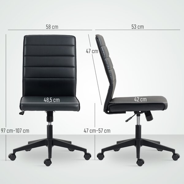 HOMCOM Sedia da Ufficio Ergonomica e Regolabile con Schienale Ricurvo, in Pelle PU e Acciaio, 58x53x97-107 cm, Nero | Aosom Italy