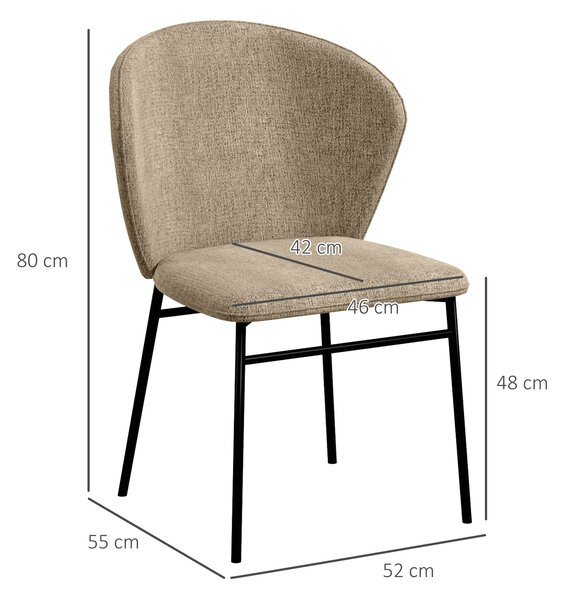 HOMCOM Set 2 Sedie Sala da Pranzo in Acciaio e Tessuto Effetto Lino, Seduta Imbottita, Schienale Curvo, Marrone Chiaro | Aosom Italy