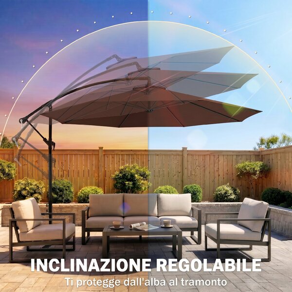 Outsunny Ombrellone da Giardino a Braccio Deluxe Inclinabile con Manovella, in Acciaio e Poliestere Φ2.95m, Marrone|Aosom
