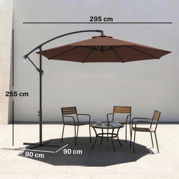 Outsunny Ombrellone da Giardino a Braccio Deluxe Inclinabile con Manovella, in Acciaio e Poliestere Φ2.95m, Marrone|Aosom