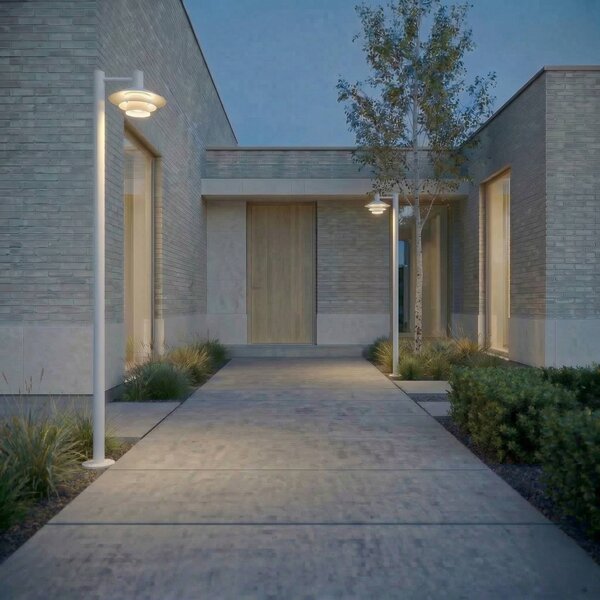 Lampada LED da esterno Lucande Montaro, bianca, 220 cm, IP54 Montaro, Bianco / Opale, Alluminio, Moderno