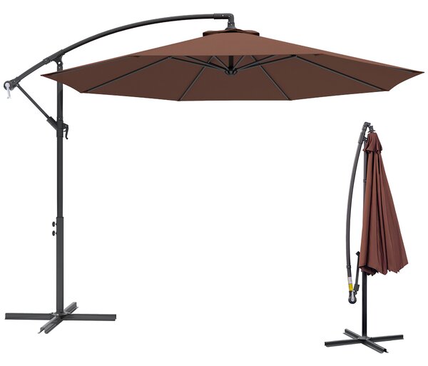 Outsunny Ombrellone da Giardino a Braccio Deluxe Inclinabile con Manovella, in Acciaio e Poliestere Φ2.95m, Marrone|Aosom