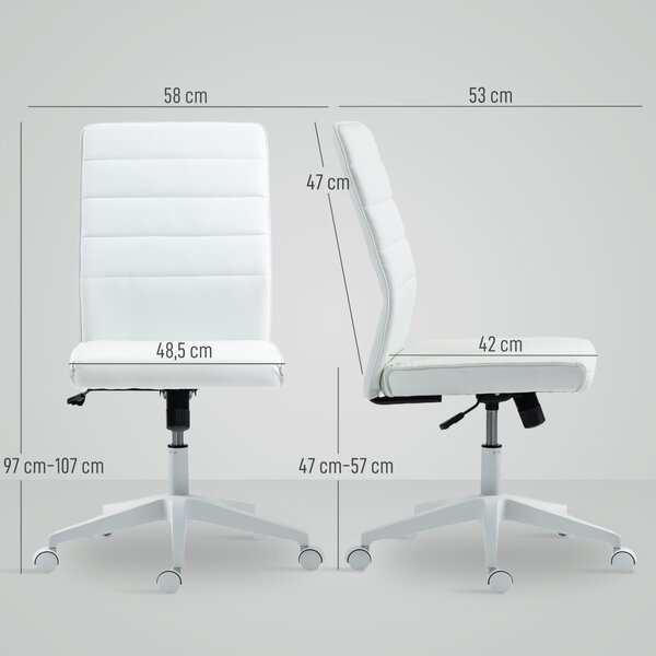 HOMCOM Sedia da Ufficio Ergonomica e Regolabile con Schienale Ricurvo, in Pelle PU e Acciaio, 58x53x97-107 cm, Bianco | Aosom Italy