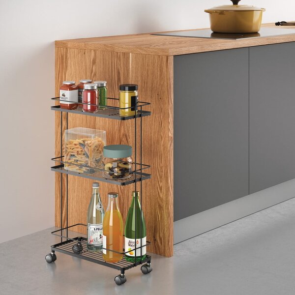 Carrello portaoggetti nero opaco in acciaio 38x62x16 cm Lava – Metaltex