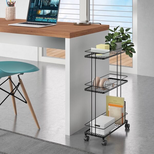 Carrello portaoggetti nero opaco in acciaio 38x62x16 cm Lava – Metaltex