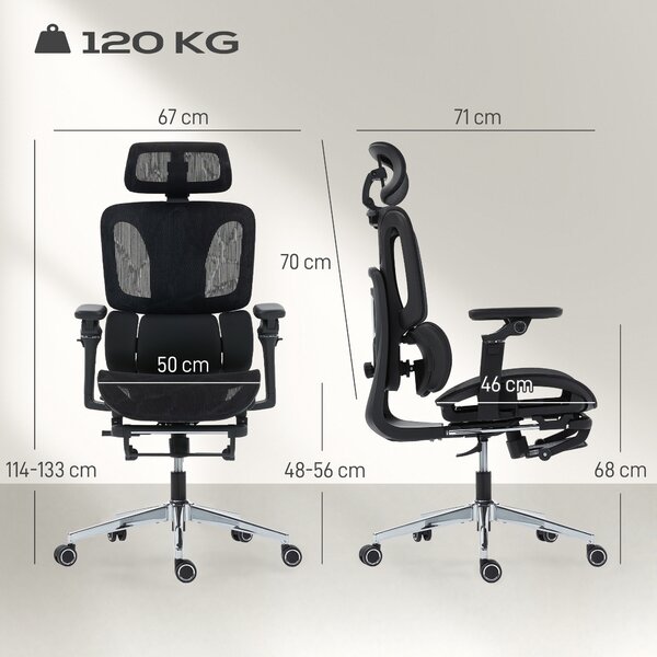 HOMCOM Sedia da Ufficio Ergonomica in Rete con Braccioli, Poggiatesta, Schienale Regolabili, Funzione Dondolo, Nero | Aosom Italy